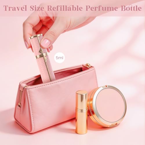 FOVAVA Pink 5ml Leather Travel Perfume Atomizer - Leak-Proof Refillable Mini Bottle