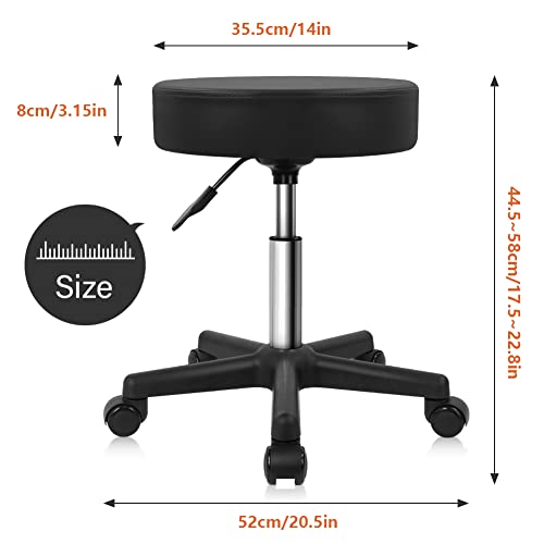 KKTONER Round Rolling Stool Height Adjustable PU Leather Swivel