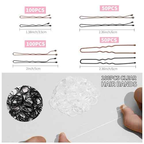 400PCS Brown and Black Bobby Pins Kit with Hair Bands, 1.38inch 2inch 2.36inch Bobby Pins and 2.36inch U Shape Hair Pins for Women