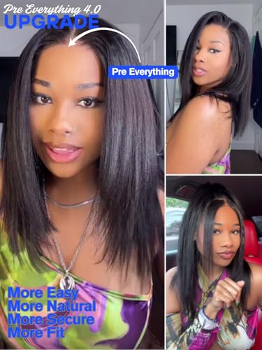 Nadula Short Layered Yaki Bob Wig 10" Human Hair 180% Density