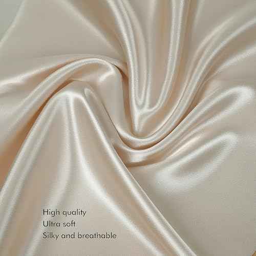 Vegan Silk Sleep Set, Vegan Silk Pillowcase with Large Scrunchie and Eye Mask for Hair and Skin, Self Care Essential Satin Night Routine Kit (Champagne Color)