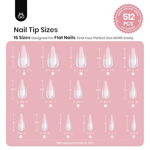 Beetles Tipex Instant Apex Nail Tips, Medium Stiletto, 512pcs 16 Sizes