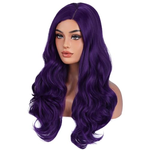 RightOn Dark Purple Wavy Wig Long 26inch Cosplay Party Hair for Women