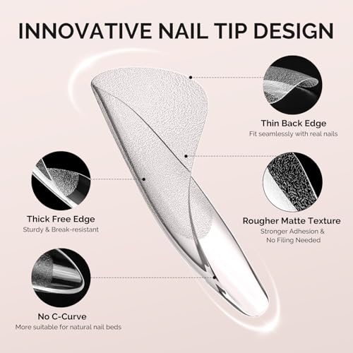 MelodySusie Short Almond Nail Tips - 600Pcs Clear Acrylic