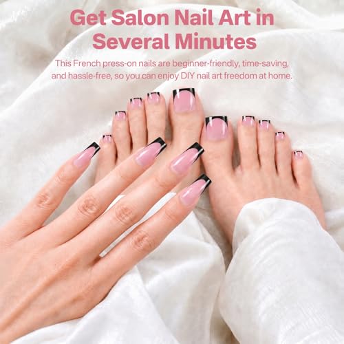 French Tip Press On Nails Set - 60Pc Medium Square