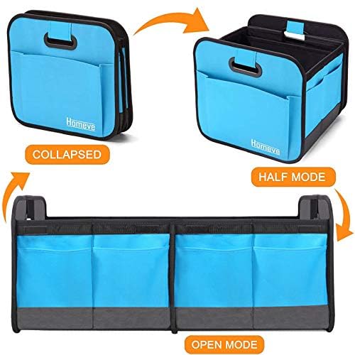 Homeve Trunk Organizer for Car, Car Storage, Reinforced Handles, Collapsible Multi-Compartment Car Organizers Foldable and Waterproof, 600D Oxford Polyester, Suitable for Any Car, SUV, Mini-Van, Blue