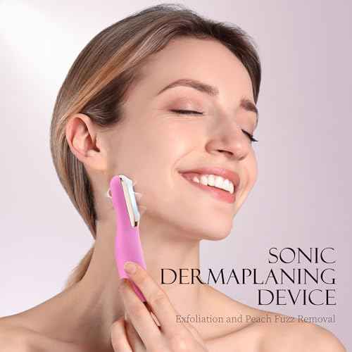 Sonic Dermaplane Razor for Women Face, Dermaplaning Tool for Face, Facial Hair Removal for Women, Sonic Edge Technology, Peach Fuzz with 16 Replaceable Blades(Pink)