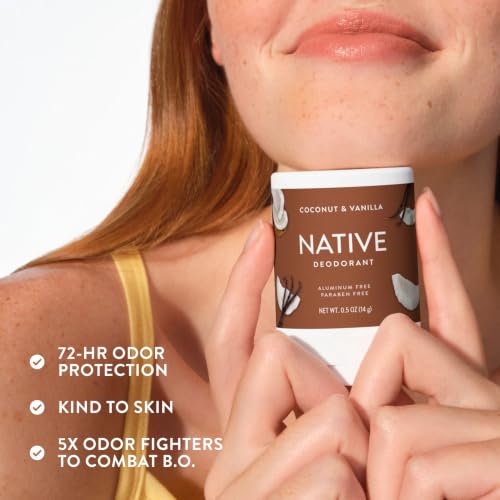 Native Deodorant Coconut & Vanilla Travel Size 0.5oz Pack of 4 - Aluminum-Free, Vegan & Cruelty-Free for Men & Women