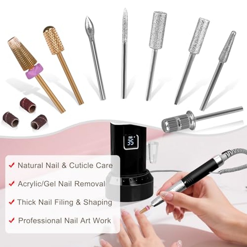 Professional 80W Brushless Nail Drill, 35000RPM Cordless E-File