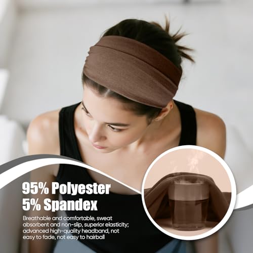 HSEM Non-Slip Wide Headbands for Women - 6-Pack Soft Cotton Bands