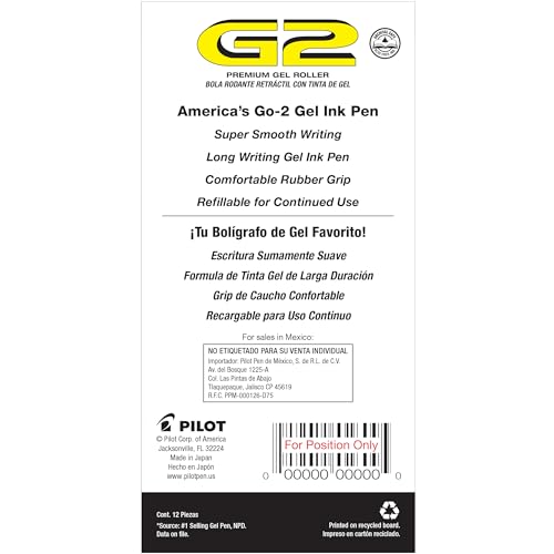 Pilot, G2 Premium Gel Roller Pens, Bold Point 1 mm, Pack of 12, Black