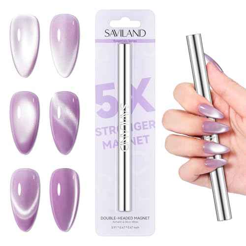 SAVILAND Essentials Cat Eye Magnet for Nails: 5X Stronger Neodymium Nail Magnet Stick Ergonomic Dual-Ended Magnetic Nail Wand for Nail Art 3D Cateye Nails Magnetic Gel Polish Nail Decoration Kits