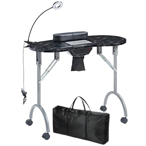 Portable Manicure Table with LED Light & Dust Collector