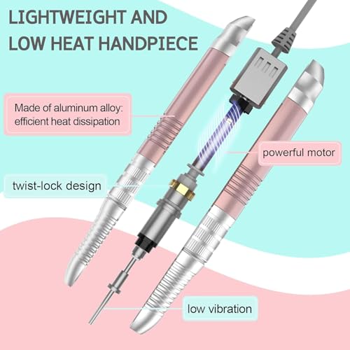 Delanie Corded Electric Nail Drill for Acrylic Nails Gel Nails 35000 RPM, Professional E File Nail Drill Machine, Low Noise, Low Vibration, Low Heat, Rose Gold (Non-Rechargeable)