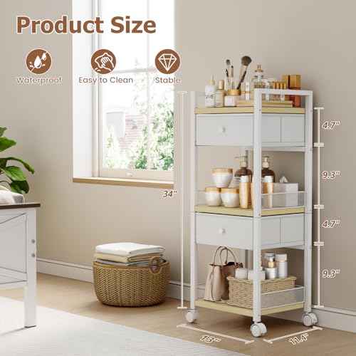 Flycity Makeup Organizer Cart with Drawers, 5 Tier Rolling Makeup Cart, Floor Skincare Organizers, Vanity Organizer Storage with Wheels Cosmetic Display Cases for Skin Care Perfume Nail Polish, White