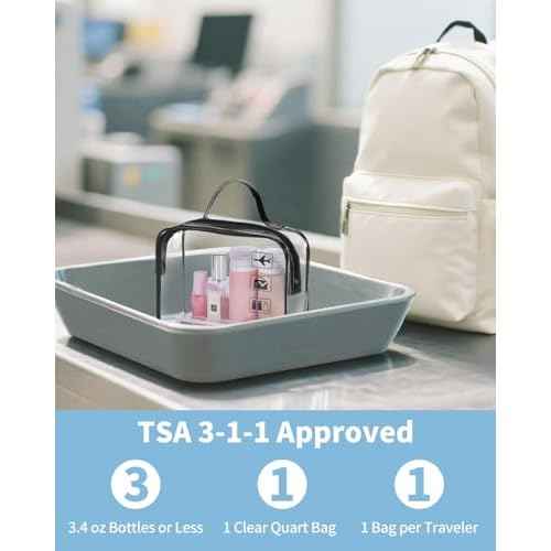 WANDF TSA Approved Toiletry Bag, 2 Packs Travel Clear Toiletry Bag, Quart Size Makeup Cosmetic Pouch with Zipper, Carry-On Airport Compliant Bag for Women and Men (2 pcs, Black with Handle)