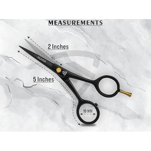 Professional Mustache Scissors 5 Inch, Razor Edged and Serrated, Beard Comb, Mustache Comb, Pouch -Beard Trimming Scissors for All Facial Hair? Grooming Scissors