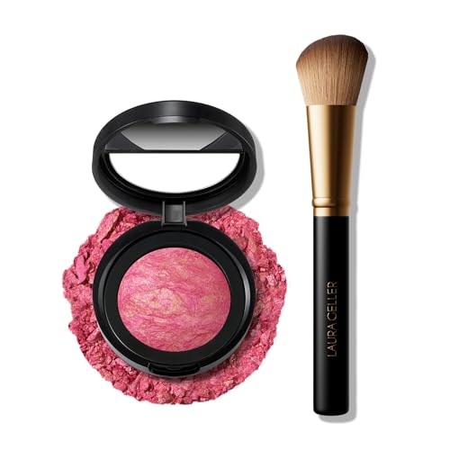 LAURA GELLER NEW YORK Baked Blush-n-Brighten Marbleized Blush - Ethereal Rose & Angled Brush 2pc Set