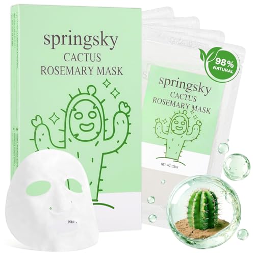 Clean Beauty Facial Sheet Mask, Hydrating Face Mask with Cactus & Centella Asiatica, 24HR Long-Lasting Moisture, Fragrance-Free Gentle for Sensitive Dry Skin, 4 Count