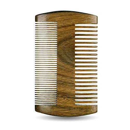 Premium Sandalwood Beard Comb for Men - Natural Wooden Comb with Dual Fine & Coarse Teeth, Anti-Static Mustache Comb, No Snag or Pull, Pocket Size with PU Leather Case, Ideal Grooming Kit for Him
