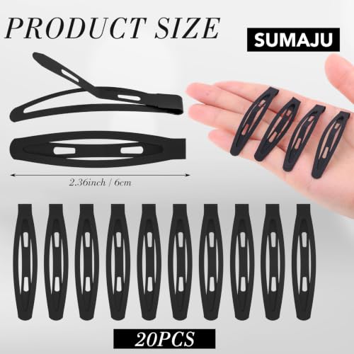 20 Black Snap Hair Clips for Women & Girls - 2.36 Inch Barrettes