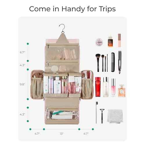 BAGSMART Travel Toiletry Bag, Extra Large Full-open Hanging Toiletry Bag for Women, Puffy Cosmetic Makeup Bag Organizer with Handle for Accessories, Essentials, Toiletries (Brown)