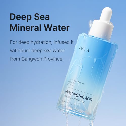 AVCA Moisture Hyaluronic Acid Serum 100ml (3.38 fl oz) ? Deep Hydrating Face Serum for Dry Skin with 8-Type HA, Panthenol & Deep Sea Water for Lightweight, Non-Sticky Moisture