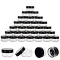 200 Count 5 Gram Sample Containers, Clear Lip Balm Containers with Lids, Small Plastic Sample Jars with 12 Mini Spoons, 200pcs Labels (Black Lid)