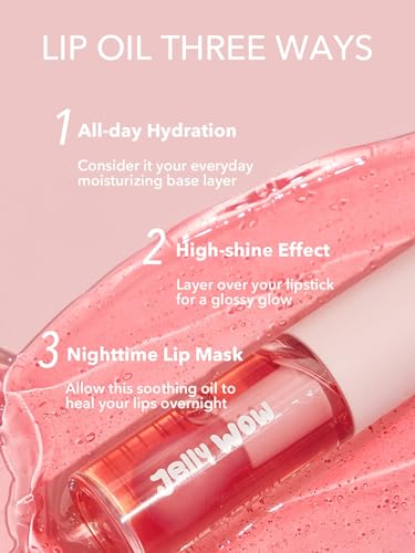 SHEGLAM Jelly Wow Hydrating Lip Oil Berry - Non-Sticky Lip Gloss & Plumper
