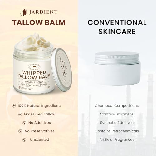 Beef Tallow Honey Balm for Skin: 100% Grass-Fed Beef Tallow Moisturizer For Face and Body - Organic Moisturizer Cream with Olive Oil Manuka Honey for Eczema and Dry Skin 2OZ