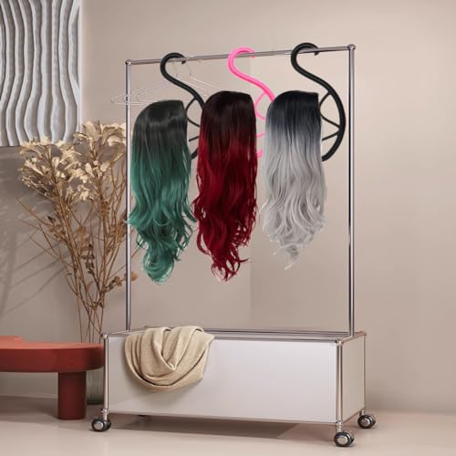 Ainani Wig Hanger Wig Holder, Hanging Wig Stand, Wig Hanger Holder for Multiple Wigs, Portable Wig Stand Hanger, Collapsible Wig Dryer Wig Display Holder Tool for Styling (Black, 1 PCS)