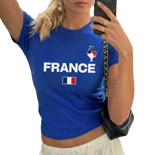France Crop Top Women's Ringer Tee | French Flag Graphic