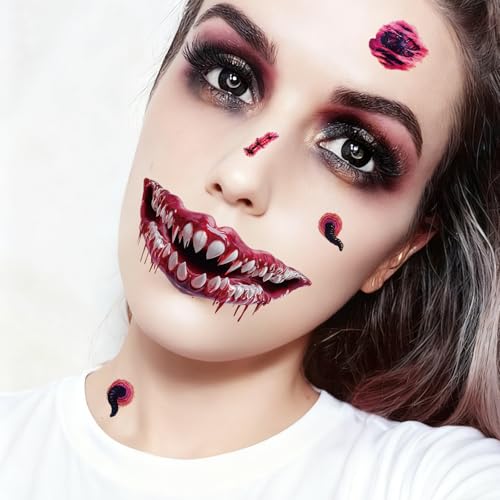 Halloween Temporary Tattoos 40 Sheets Clown Face Scars