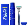Harry's Plus Trial Shaving Kit for Men - Premium Handle, Razor Blade Cartridge, Foaming Shave Gel, and Travel Blade Cover - Advanced Pivoting System - Tide