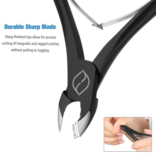 FERYES Professional Stainless Steel Cuticle Nippers - 1/2 Jaw, Black