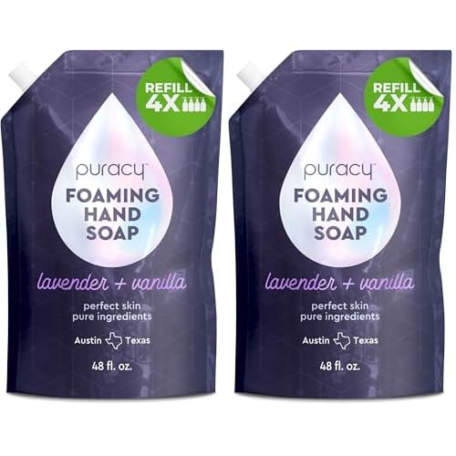 Puracy Foaming Hand Soap Refill - Plant-Powered Natural Hand Soap As Seen on TikTok, Non-Toxic, Sulfate-Free Liquid Soap, Moisturizing Foam Handwash Liquid (Lavender & Vanilla, 48 fl oz) (Pack of 2)