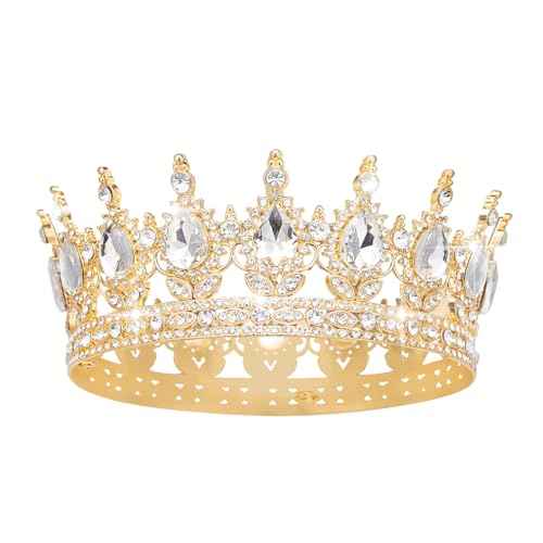 Queen Crown Rhinestone Wedding Crowns and Tiaras for Women Costume Party Hair Accessories Princess Birthday Crown Crystal Bridal Crown (Gold & White Crown)