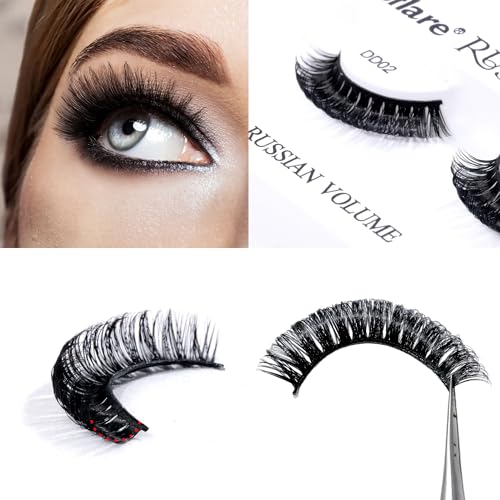 Laflare 3D Russian Volume Strip Lashes - Wispy Fluffy Faux Mink