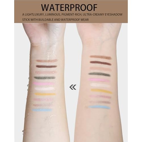 Eyeshadow Stick Waterproof, Cream to Powder Long Lasting Eye Shadow Stick Buildable& Blendable,Shimmer Matte Crayon Eyeshadows Pencil Eyes Highlighter Eyeliner Sticks Makeup,Vegan & Cruelty-Free-03