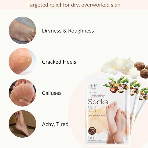 Epielle Hydrating Foot Mask Socks (6 Pairs) - Shea Butter & Jojoba Oil