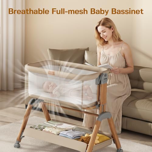 3-in-1 Baby Bassinet Bedside Sleeper with Gentle Rocking & Mesh