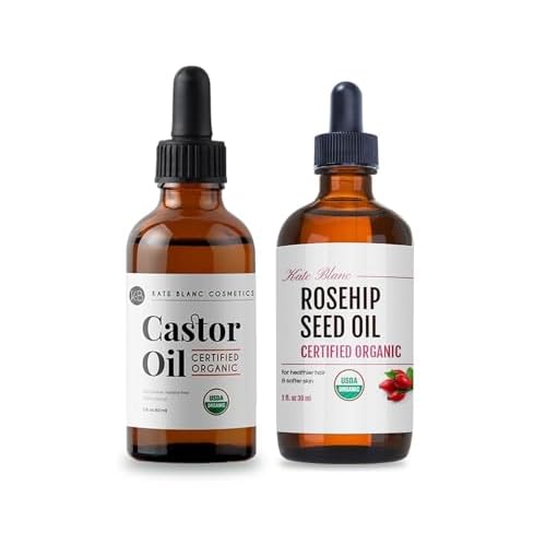 Kate Blanc Cosmetics Organic Castor Oil (2oz) & Rosehip Seed Oil (1oz) Bundle