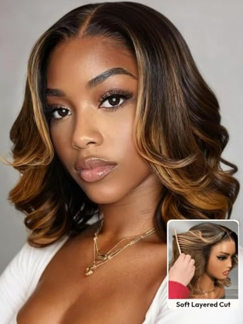 UNICE 13x4 Lace Front Bob Wig - Chocolate Brown Balayage with Highlights