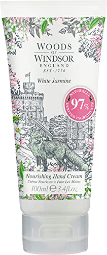 Woods of Windsor Hand Cream, Nourishing Jasmine Hand Cream for Men and Women, Moisturizing Hand Cream with Vitamin E and Shea Butter, White Jasmine Scent 100ml