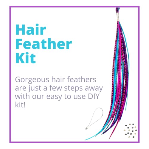 Hair Feathers Extension Kit, 100% Real Rooster Feathers, Long Feather Hair Extensions in Pink, Purple, and Blue by Feather Lily