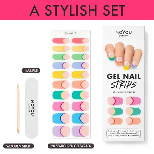 MOYOU LONDON Semi Cured Gel Nail Strips Flower 20 Pcs. UV Gel Nail Wraps for Salon-Quality Manicure, Easy to Apply, Trim, & Remove