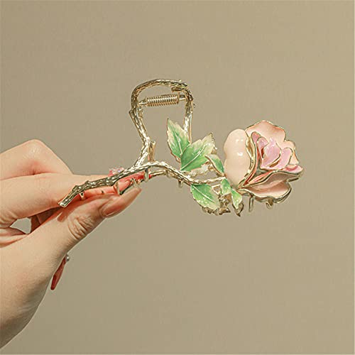 2 PCS Metal Big Hair Claw Clips, Dragonfly Lotus Rose Shiny Rhinestone Nonslip Hair Jaw Clips Hair Catch Barrette Clamp Hair Accessories for Women 021-02