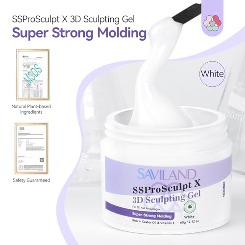 SAVILAND White 3D Nail Gel - Strong Sculpting, No Wipe, Long-Lasting Nail Art
