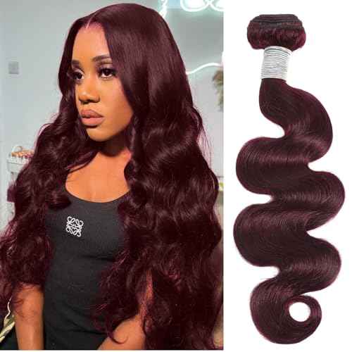 ALHER 99j Body Wave 1 Bundle Human Hair 22 Inch, 12A Dark Burgundy Wine Red Colored Wavy Bundles Sew In Weave for Black Women, Soft Thick 100% Unprocessed Virgin Remy Hair