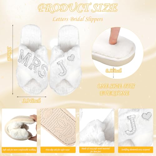 Personalized Initial Wedding Bride Slippers, Bridal Shower Gifts, to Be Gifts, Robe Hair Clip MRS Makeup Bag
